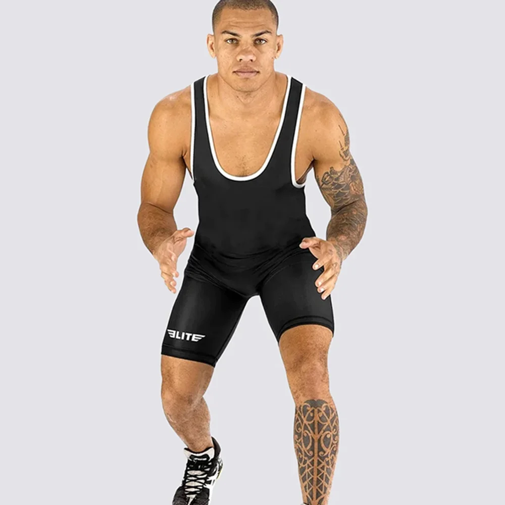 Adults' Standard Series Black Wrestling Singlets Men's Breathable Fabric Quick Dry Suit Running Speedsuit Sportwear BoxingTights