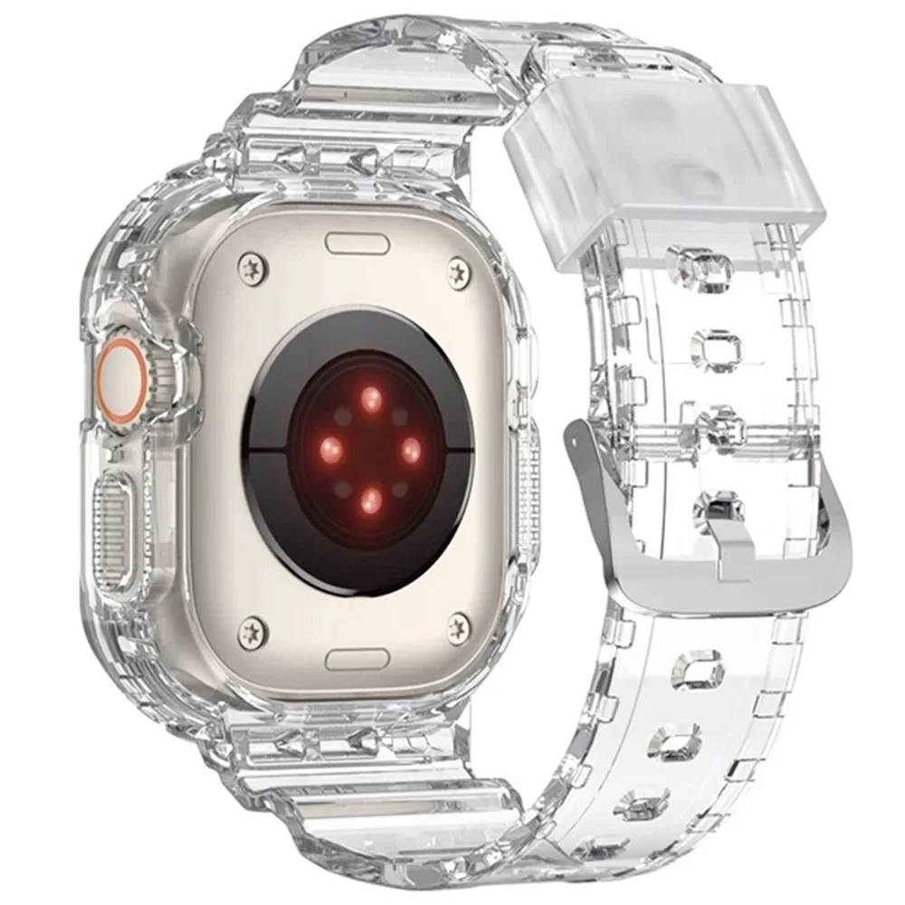 

Спортивный прозрачный силиконовый ремешок + чехол для Apple Watch, ремешок 8 Ultra 49 мм, iWatch Series 8 Ultra 49 мм, браслет на запястье