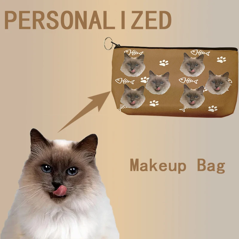 Custom Pet Cat Makeup Bags Logo Personalized Novelty DIY Men&Women bag Funny Fish Footprints Print On bags Unisex for Gift