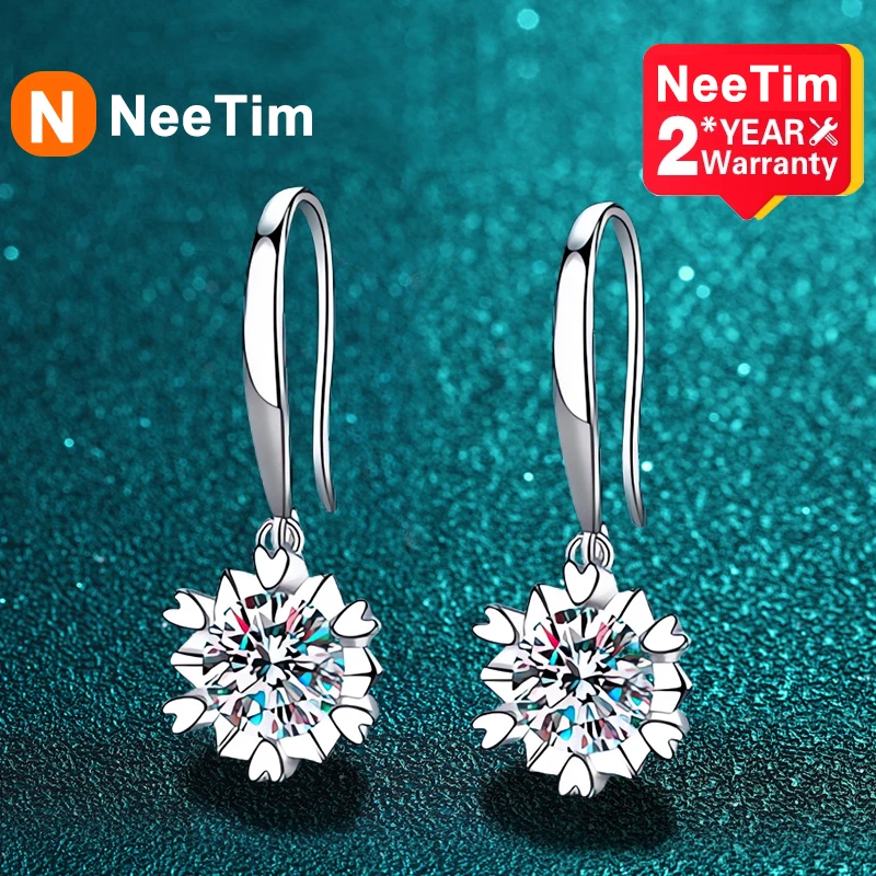 

NeeTim 1CT Moissanite Hoop Earrings for Women 925 Sterling Sliver Huggie Drop Earring Plated White Gold Wedding Party Jewelry
