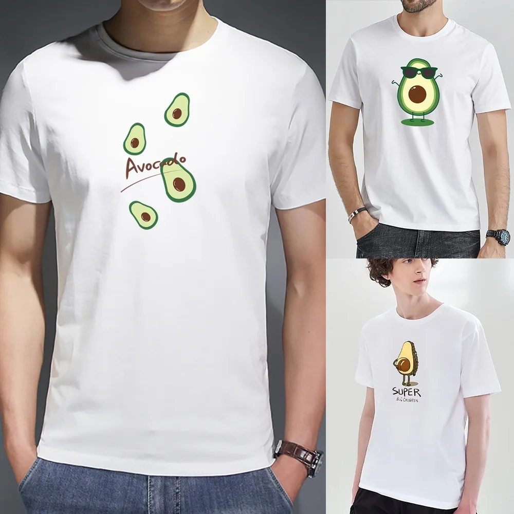 

T Shirt Top Summer Avocado Print Men White Shirts Round Neck Short Sleeve T-Shirt Casual Commuter Fashion Comfortable Streetwear