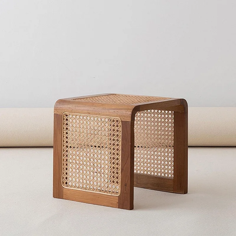 

Rattan Small Square Table Solid Wood Coffee Table Ash Wood Minimalist Table Japanese Side Table