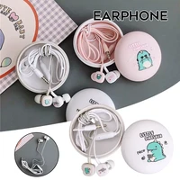 portable wired earphone with microphone and cartoon storage case universal in ear stereo headphones music earphone headphones