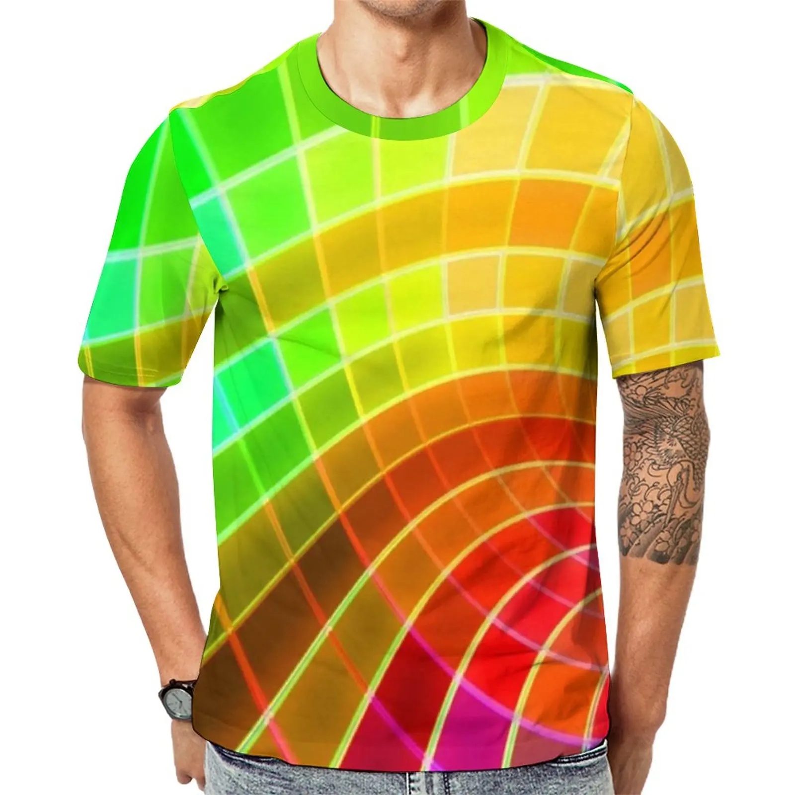 

Bright Rainbow T Shirt Unique Colorful Swirl Men Harajuku T-Shirts Premium Graphic Tee Shirt Short Sleeve Street Style Clothing