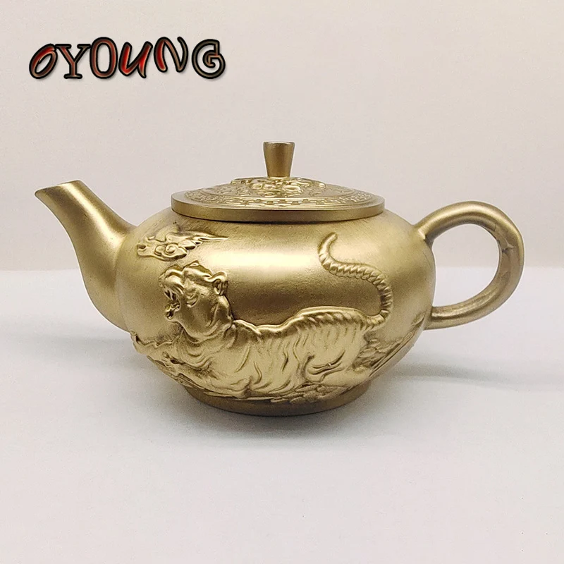 Латунный тигровый чайник, украшения, медный Зодиак, тигр, чайный сервиз для чайной церемонии, винный горшок, украшение ручной работы