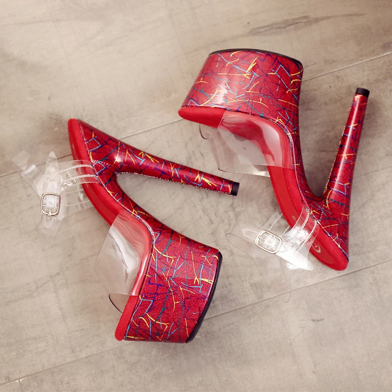 Leecabe sexy stiletto PVC upper high heel pink plating platform jelly shoe sexy lady pole dancing sandals ladies shoes