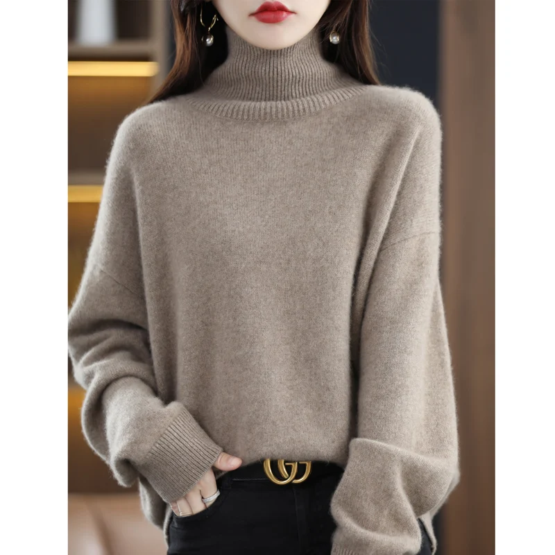 Hot Sale 100%Wool Sweater Casual Solid Color Fashion Knitted Women's High Neck Sweater Autumn And Winter Cashmere Pullover Thick