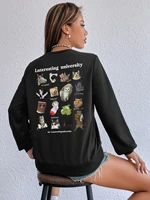 cakulo funny pets graphic tee strange things 2022 new arrival women clothing round neck long sleeve black hoodie