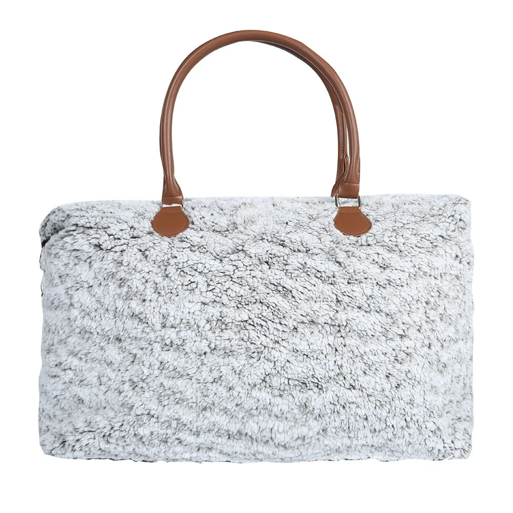 

Snowflake Plush Women's Tote Bag Winter Solid Color Female Fashion Plush Handbags Winter Simple Designer Women Handbag