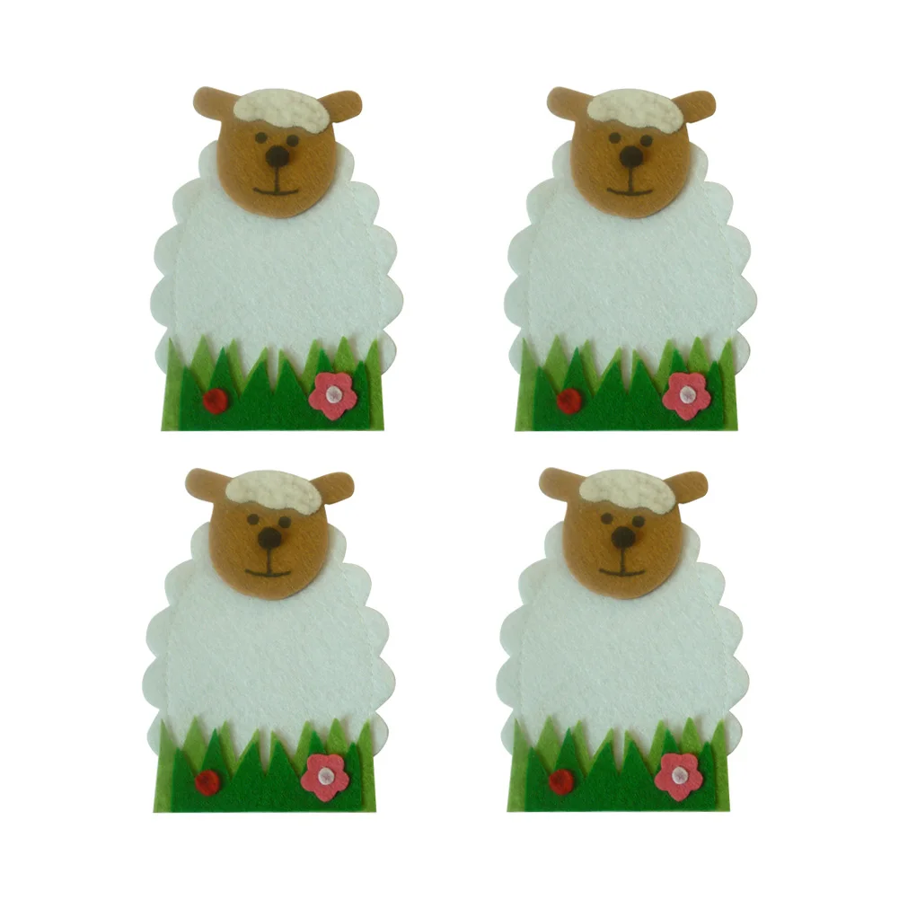 

4 Sheep Knife And Fork Bags Tableware Covers Easter Items Decoration Cute Energetic Tableware Bag Table Decoration