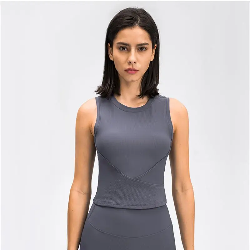 Ribbed Tops Women Summer Yoga Sports Vest Fitness Crop Top Push Up Tight Sexy Underwear With Chest Pads Gym Workout Sportswear