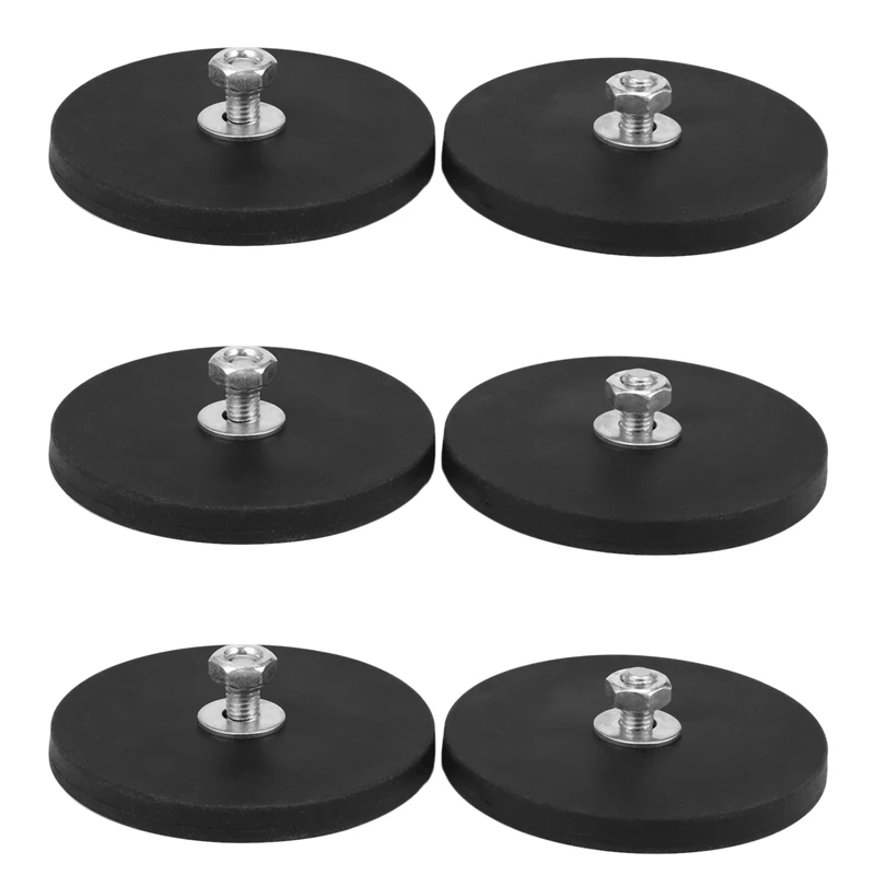 

6Pcs 45KG Powerful Neodymium Magnet Disc Rubber Costed D88x8mm M8 Thread Surface Protecting LED Camera Car Mount Magnet