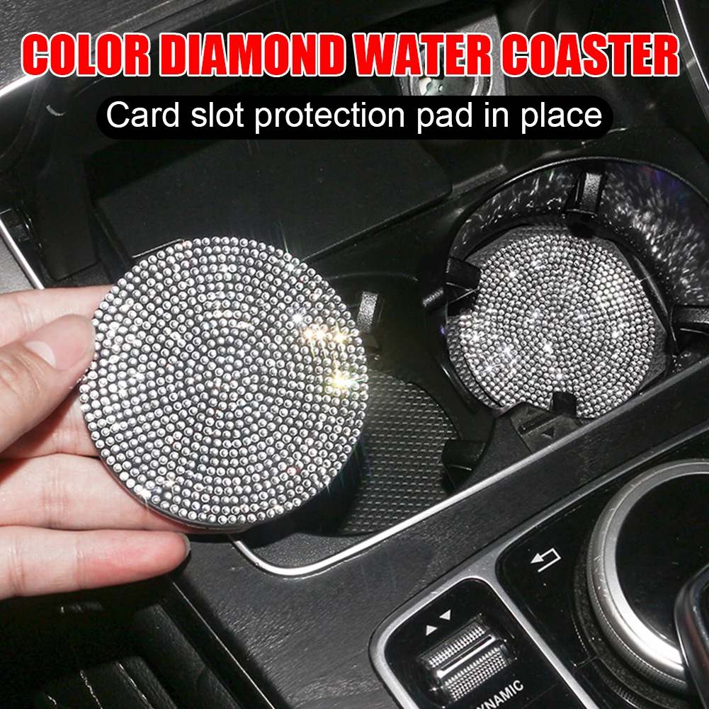 

1Pair Universal Car Cup Holder Pad Non-Slip Bling Kit Crystal Shiny Rhinestones Coaster PVC Bottle Holder Decor Interior
