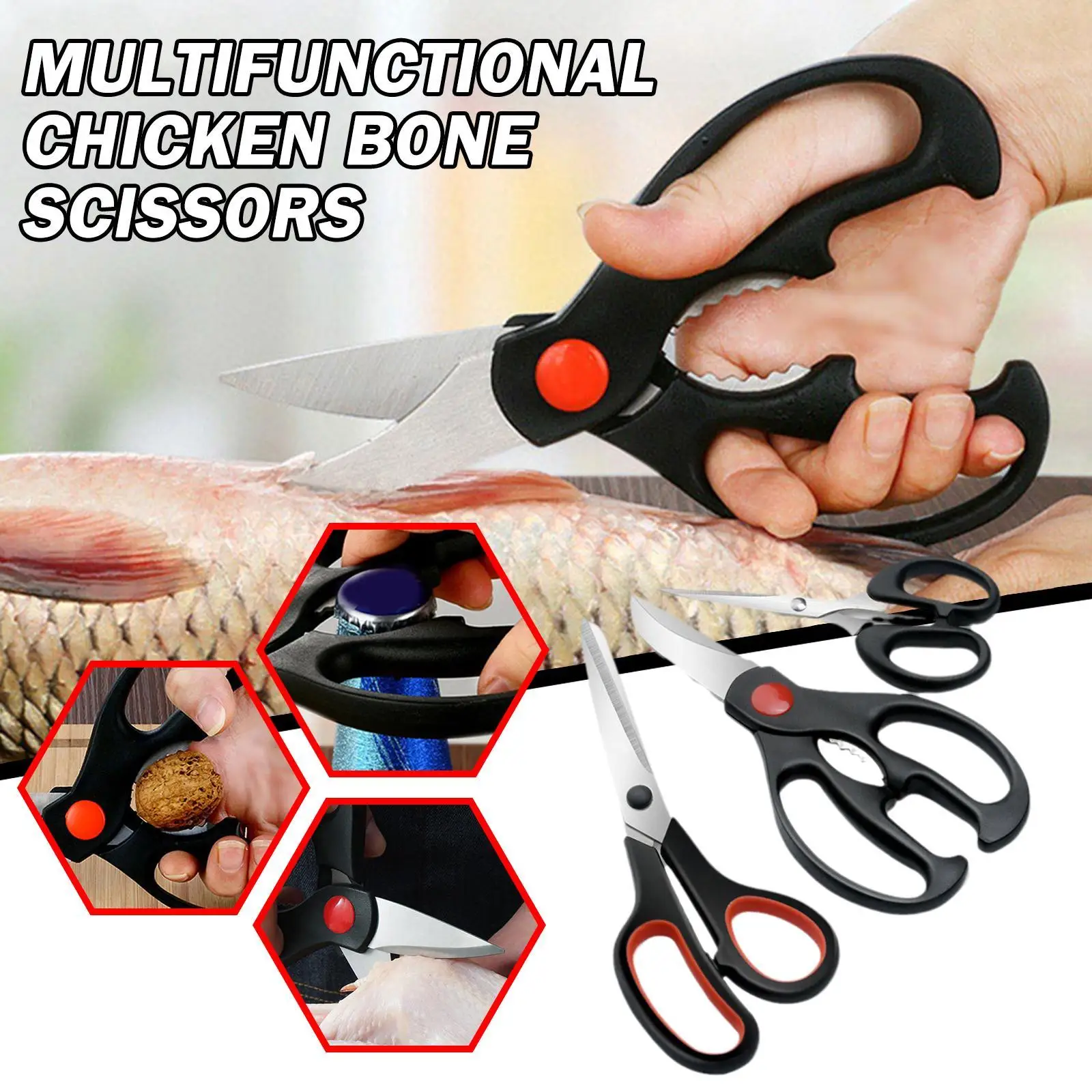 

3 шт. супер мощные Кухонные Ножницы стальные ножницы для птицы Курица Утка рыба резак для морепродуктов Многофункциональные кухонные инстр...