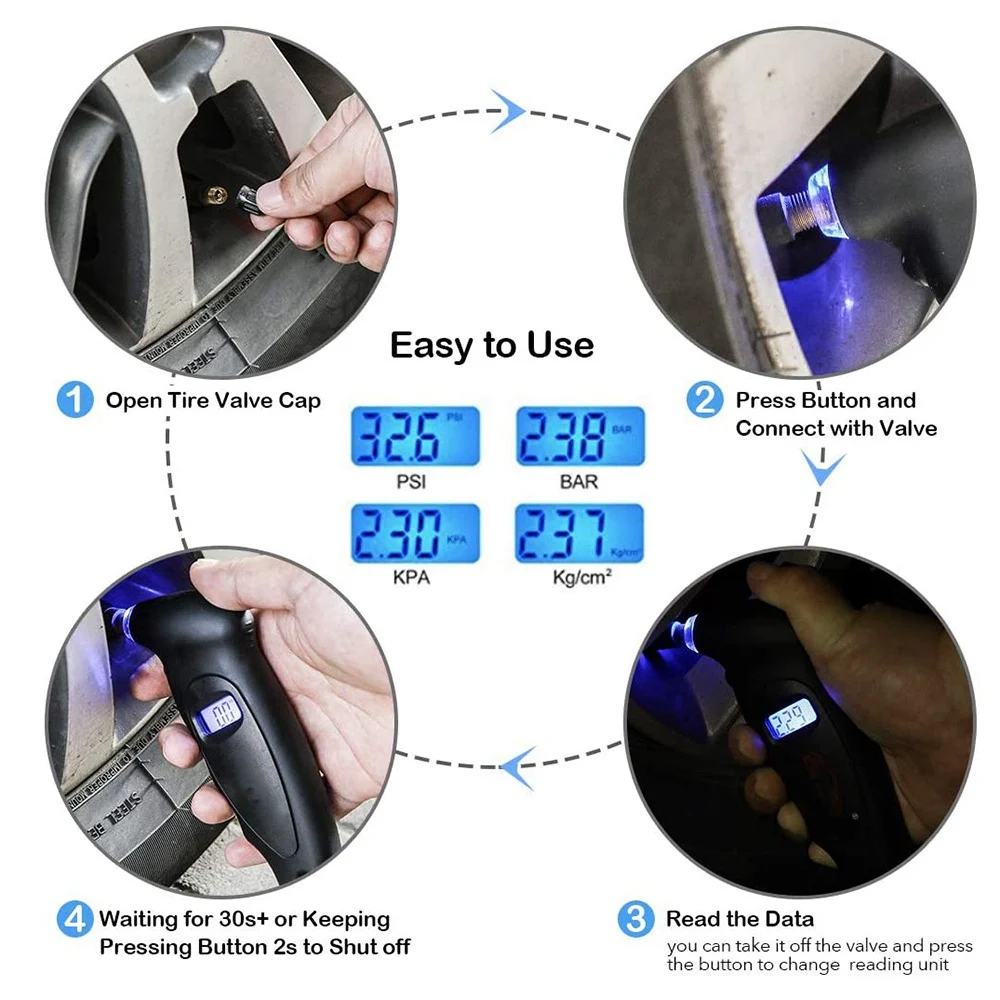 5 шт. автомобильный цифровой манометр для шин 0-150 PSI подсчета давления в шинах