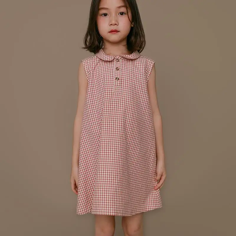 

Summer Girls Sweet Plaid Dresses Elegant Retro Collar Buttons Sundress for Kids 5 6 8 10 years