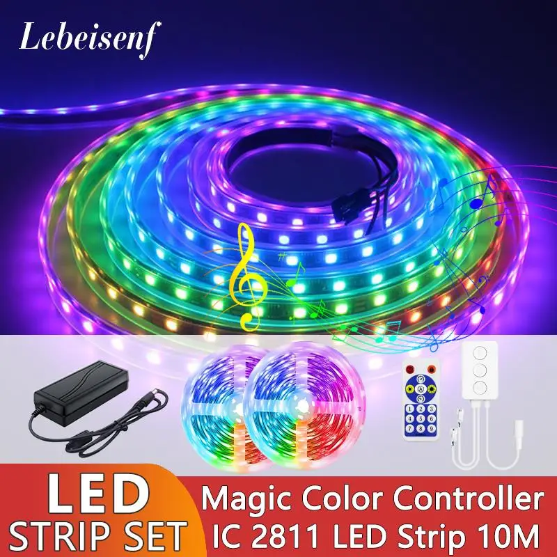 

Полный комплект 12 В водонепроницаемая светодиодная лента 2811 волшебного цвета 10 М 600 светодиодов со смарт Bluetooth музыкальный регулятор света контроллер адаптер питания