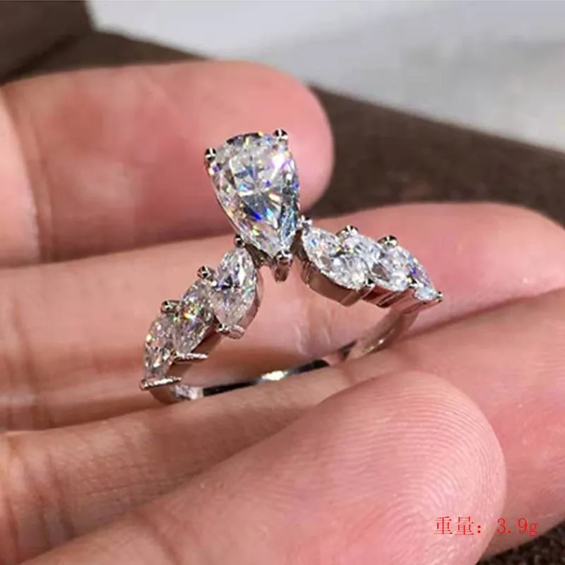 

Elegant White Geometric Teardrop Oval Crystal Rhinestone Zircon Ladies Ring for Women Party Wedding Engagement Bridal Jewelry