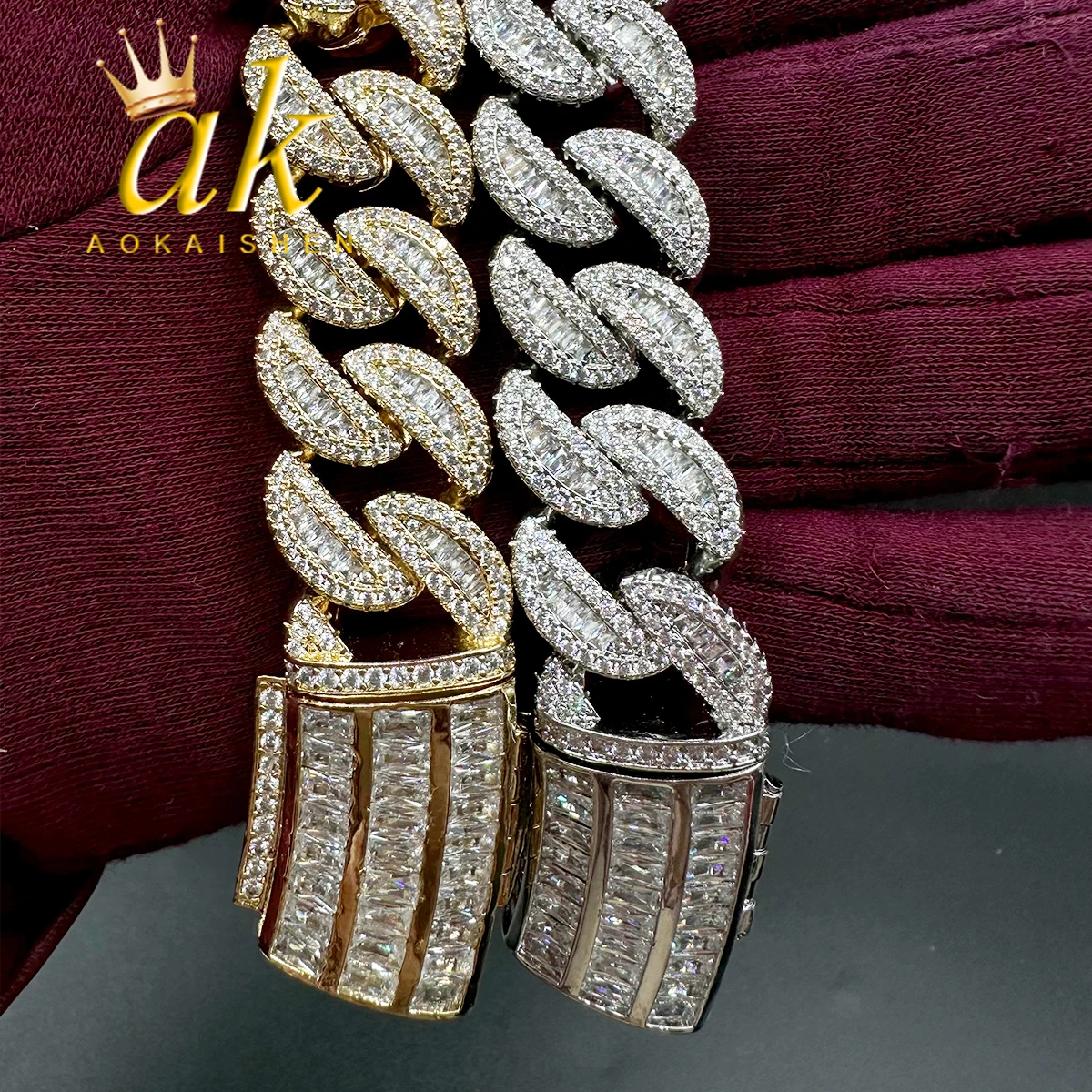 

Aokaishen Iced Out Miami Cuban Link Bracelet for Men Prong Setting Real Gold Plated Cubic Zirconia Hip Hop Jewelry