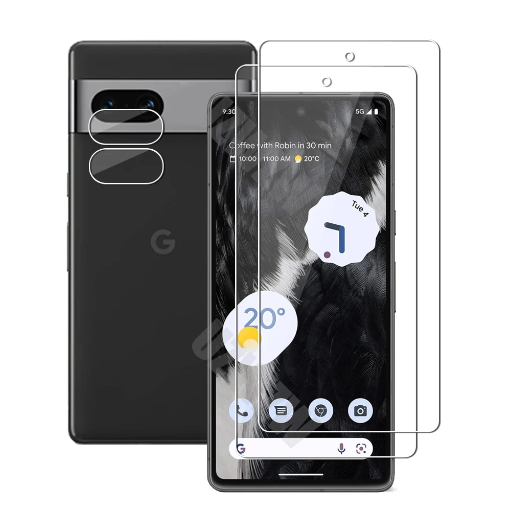 4 in 1 For Google Pixel 7 6 6A 5 4A 5A 5G 4 XL 4XL (2pcs) Tempered Glass Screen Protectors & (2pcs) Camera Lens Protective Film