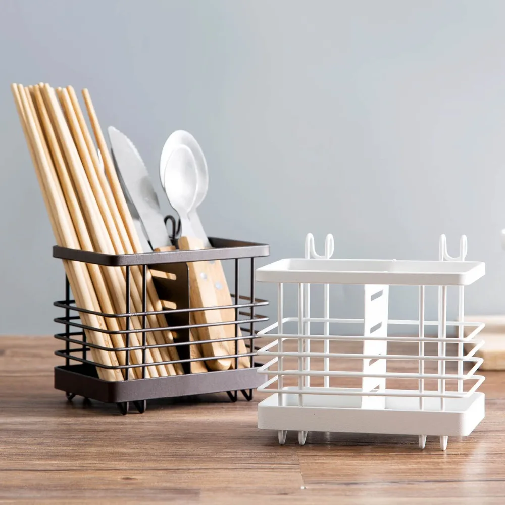 

Kitchen Accessories Iron Chopsticks Cage Spoon Fork Storage Rack Shelf Cutlery Organizer Holder Drainer Tableware Basket Box