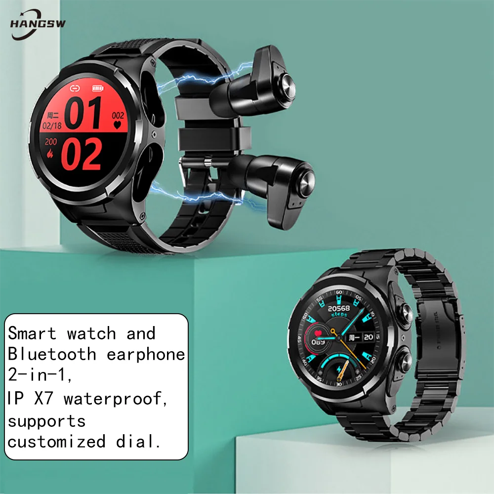 

HANGSW MF6 Smart Watch and Bluetooth Earphone 2-in-1 Fitness Heart Rate Monitor Waterproof With HIFI Music Experience