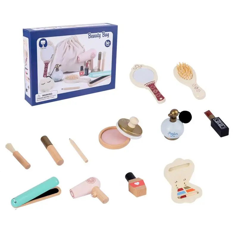 

12pcs Girls Wooden Beauty Salon Toys Comb Hair Dryer Hair Straightener Makeup Playset Great Gift For Kids Princess Makeup Plays