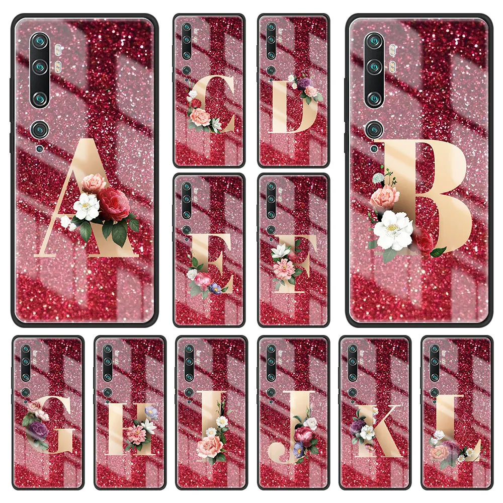 

Red 26 Letters Pink A Tempered Glass for Xiaomi POCO F3 F4 GT 5G F2 PRO C3 M2 X2 X3 NFC M4 Funda poco x3 pro Phone Case Cover