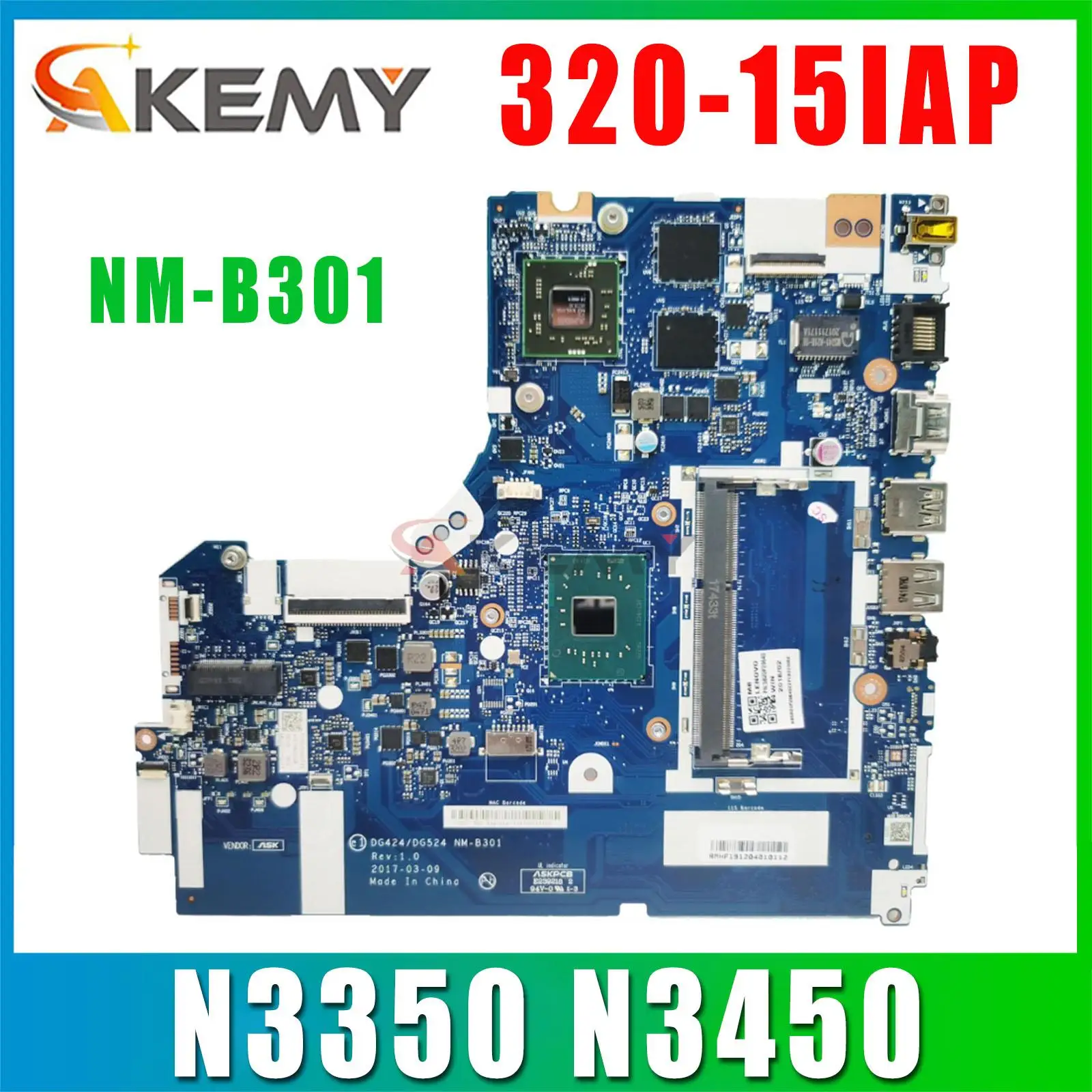 

5B20P20639 Mainboard For lenovo IdeaPad 320-15IAP Laptop Motherboard DG424 DG524 NM-B301 With N3350 N3450 216-0889018 100% Test