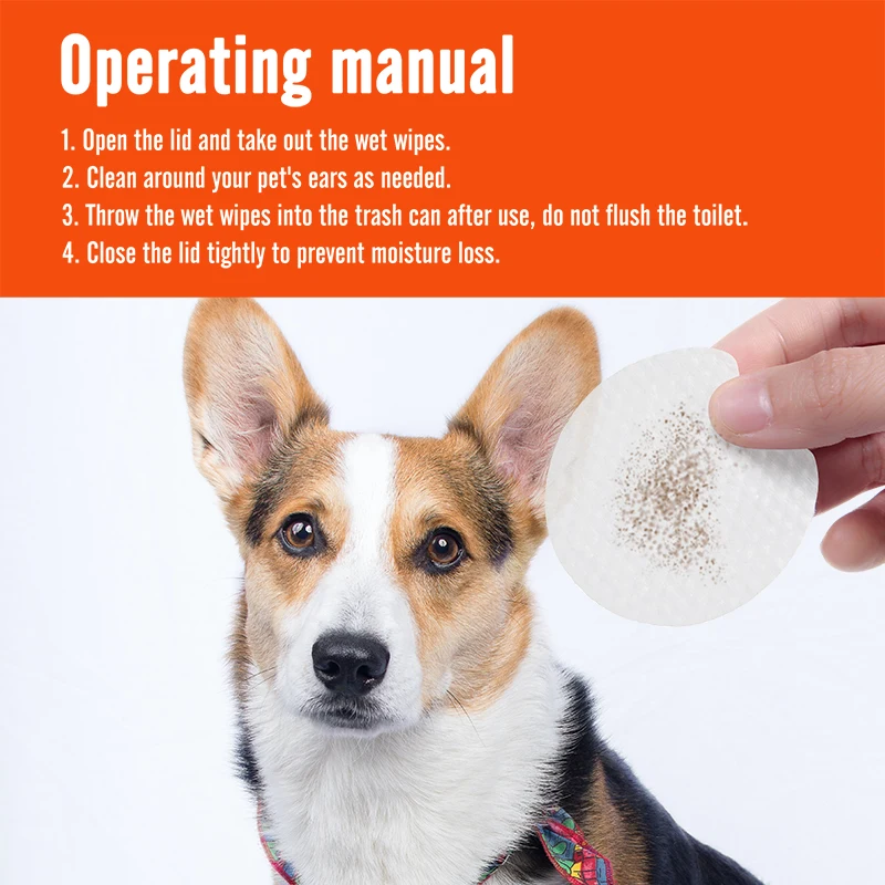 

Pet Ear Wet Wipes Dog Ear Odor Remover Anti Ticks Mites Relieve Itching Non Toxic Against Infection Cat Ear Cleaning Paper100pcs