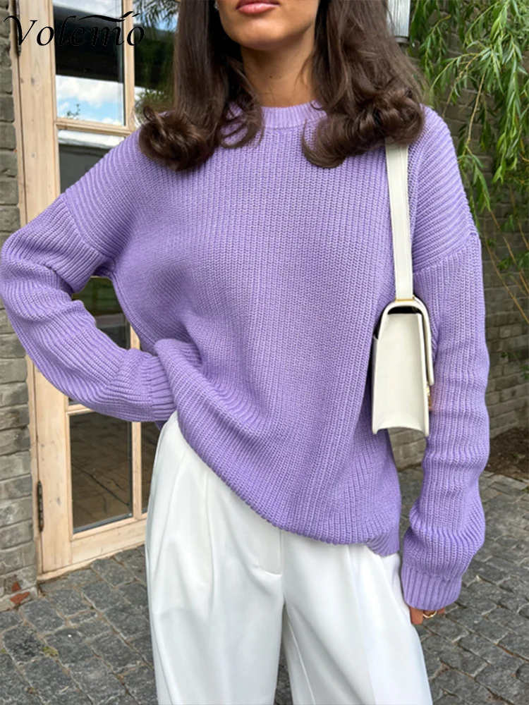 

Volemo Loose Green Sweater Women Autumn Winter Thicken Long Sleeve Casual Oversized Pullovers Female Warm Solid Knitted Tops