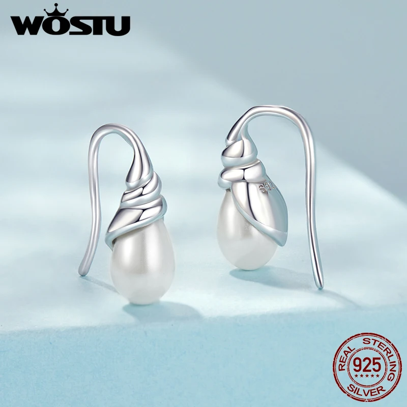 WOSTU стерлингового серебра 925 пробы серьги-раковины для женщин висячие серьги с