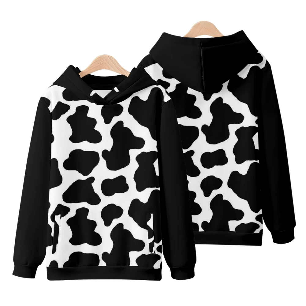 

Модная Повседневная Толстовка в стиле Харадзюку для мужчин и женщин, черная кофта с принтом коровы, весна-осень