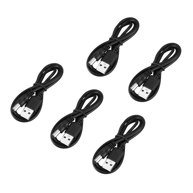 

5X USB Cable 5.5Mm / 2.1Mm 5V DC Barrel Jack Power Cable (Black, 75Cm)