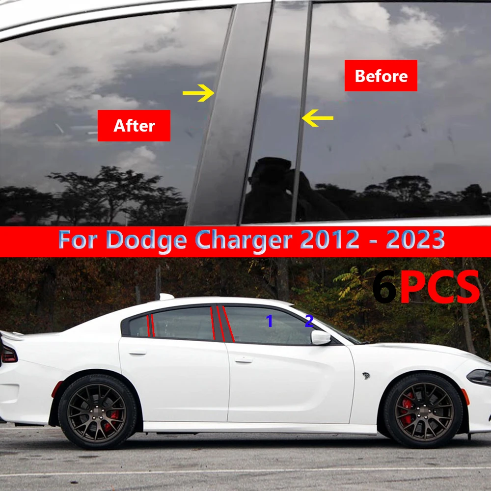 

New Hot 6Pcs Polished Pillar Posts Fit For Dodge Charger 2012-2023 Window Trim Cover BC Column Sticker