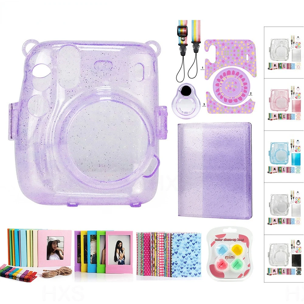 

Сумка для фотоаппарата Fujifilm Instax Mini 11, комплект аксессуаров для фотоаппарата, кристальная крышка, наплечный чехол, набор фильтров для объект...