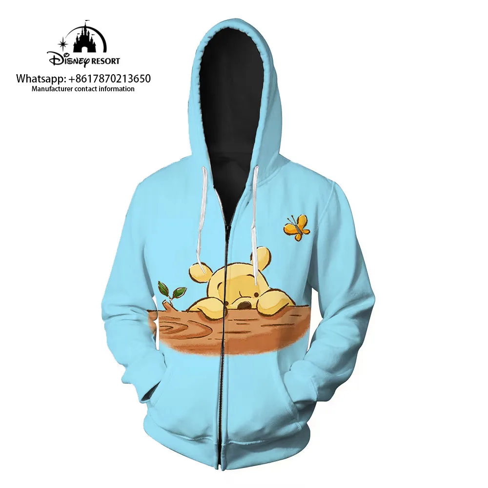 

2022 Fall New Streetwear Zip Sweatshirts Women's Fall Long Sleeve Disney Winnie the Pooh Anime Fashion Casual Kids Hoodie