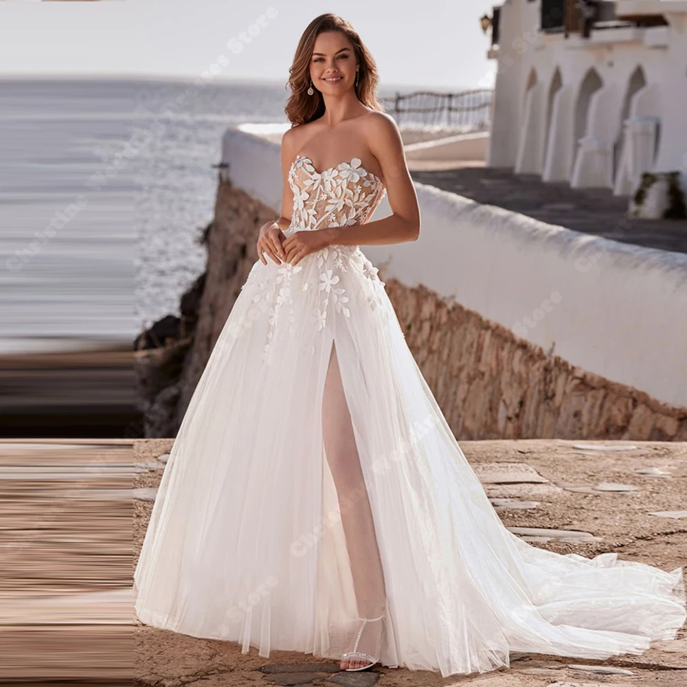 Фото Elegant A-Line Women Wedding Dresses Lace Flower Printing Bridal Gowns Ball Vestidos De Casamenro Linha A Brilhante Customized №4