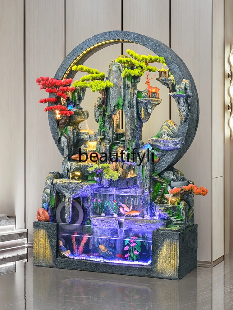 Большой рокарий аквариум текущая вода орнамент циркулирующая занавеска стена