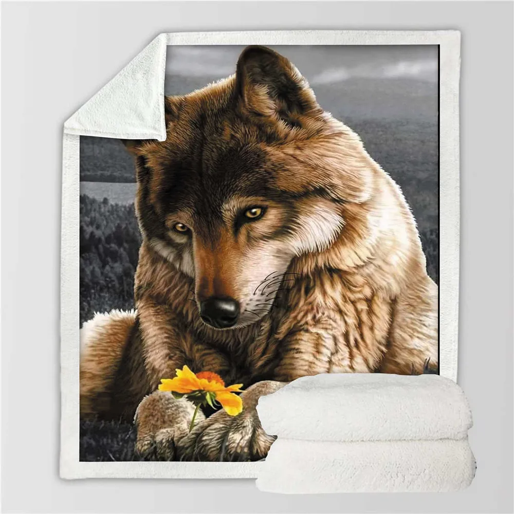 

CLOOCL Cute Wolf Floral Blanket Animals 3D Cartoon Double Layer Blanket Summer Keep Warm Air Conditioner Quilt Throw Blankets