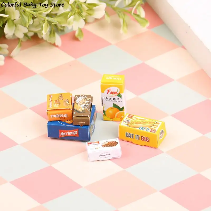 

6Pcs 1/12 Dollhouse Miniature Cookie Box Drink Box Mini Kitchen Scene Model