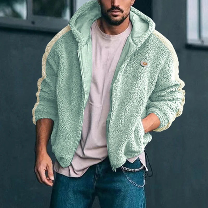 

Men Casual Long Sleeve Side Striped Fleece Hooded Cardigan Men's Coats Outwear Autumn Winter Soft Warm Loose Zip Jackets Top