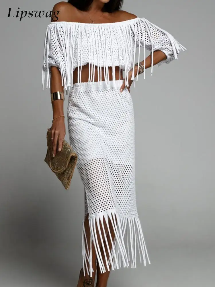 

Модный однотонный комплект с юбкой, соблазнительный укороченный топ с открытыми плечами и облегающая юбка, Женский Повседневный однотонны...