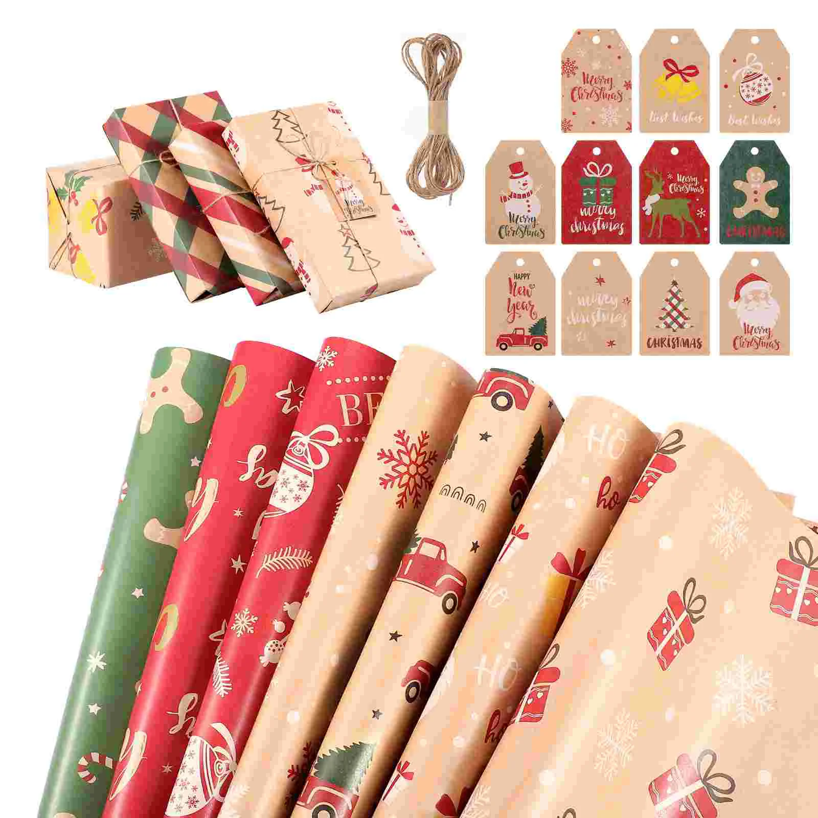 

1 Set Brown Wrapping Paper Xmas Wrapping Paper Recyclable Wrapping Paper Storage Gift Wrapping Paper Ribbon for Gift Wrapping