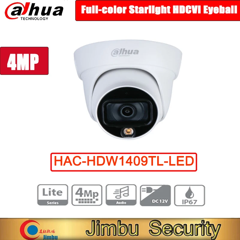 

Dahua 4MP Full Color Starlight HDCVI Eyeball Camera HAC-HDW1409TL-LED Indoor and Outdoor Analog Camera Original English security