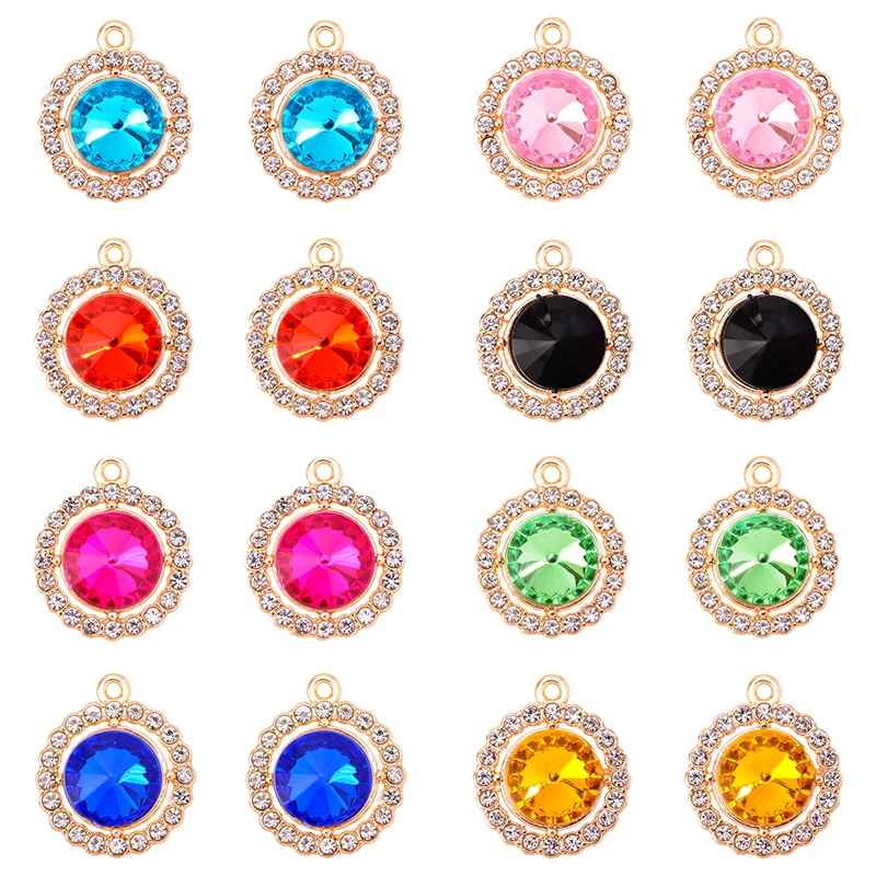 

20Pcs Wholesale Colorful Crystal Round Charm Pendant For Jewelry Making DIY Bracelet Earrings Accessories Jewelry Craft Findings