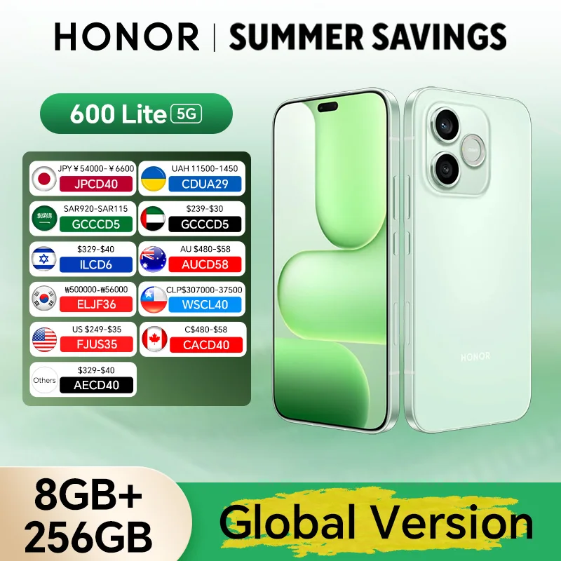 Фото Новая глобальная версия HONOR 600 Lite 5G 8 ГБ+256 ГБ, 6.6'' AMOLED-экран, основная камера 108 МП, 6520 мАч, 45 Вт SuperCharge, NFC №1