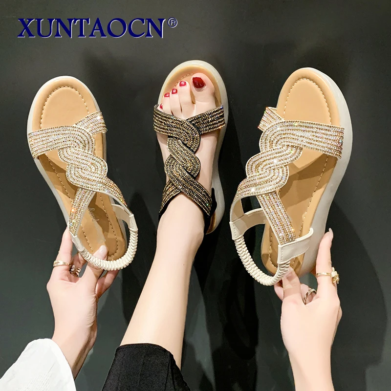 

New Women's Sandals Fashion Rhinestone Sandals Women's Summer Casual Beach Shoes Women's Outdoor Flip-flops Flat Sandals Women