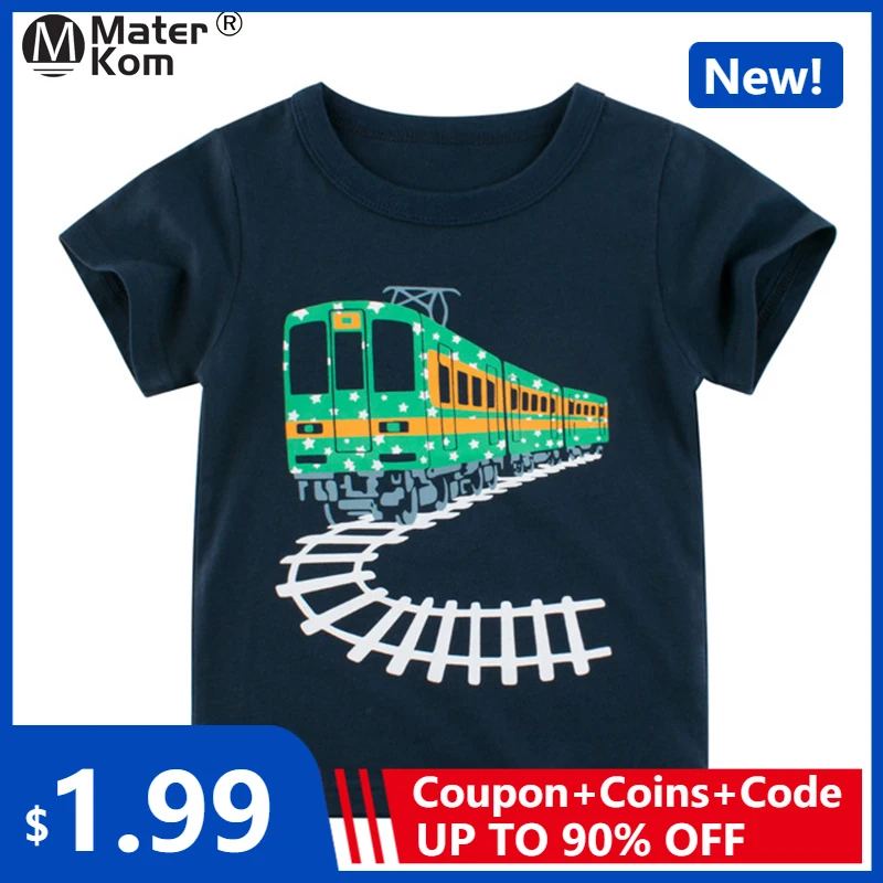 

Children Casual T Shirt Short Sleeve Clothing Boy Train Printing Tops Soft Cotton Blouses Kids O-neck Clothes Size 2T-7T poleras