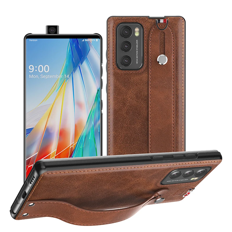 

Wrist Strap Hand Band Case for LG Wing Luxury Leather Phone Cover Shell Full Protection Coque for LG Wing Phone Accessories